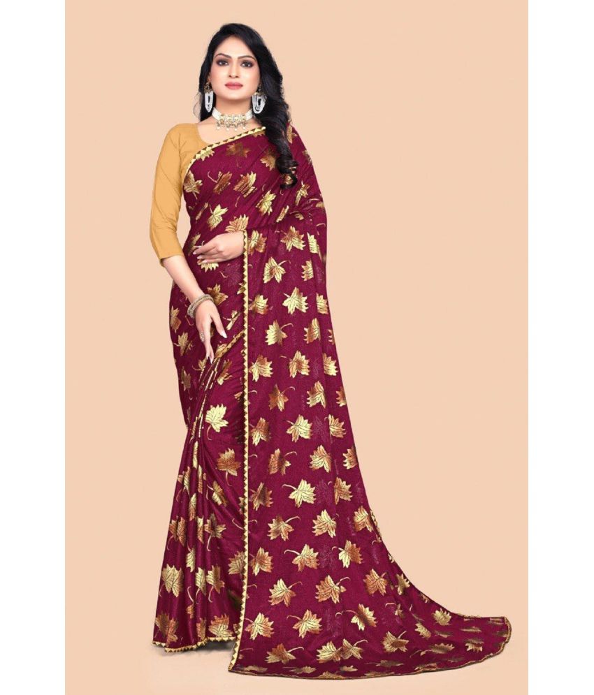     			Aika Lycra Printed Saree Without Blouse Piece - Maroon ( Pack of 1 )