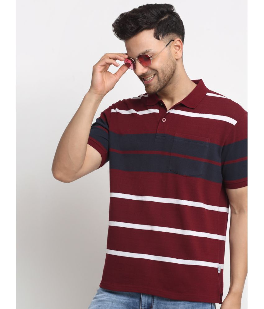     			HARBOR N BAY Cotton Blend Regular Fit Striped Half Sleeves Men's Polo T Shirt - Maroon ( Pack of 1 )