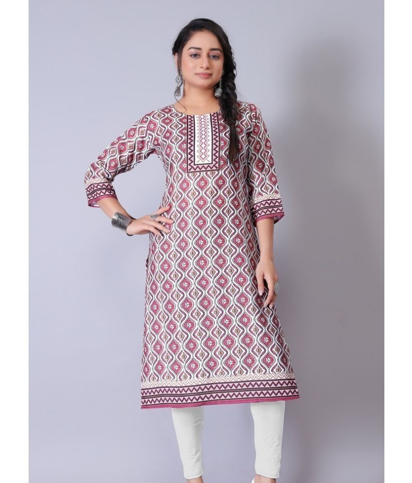     			Hetsa Cotton Blend Printed Straight Women's Kurti - Pink ( Pack of 1 )