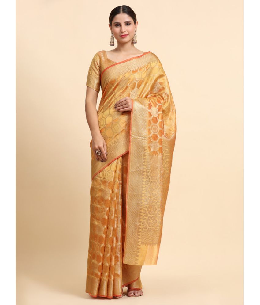     			Indesa Organza Woven Saree With Blouse Piece - Yellow ( Pack of 1 )