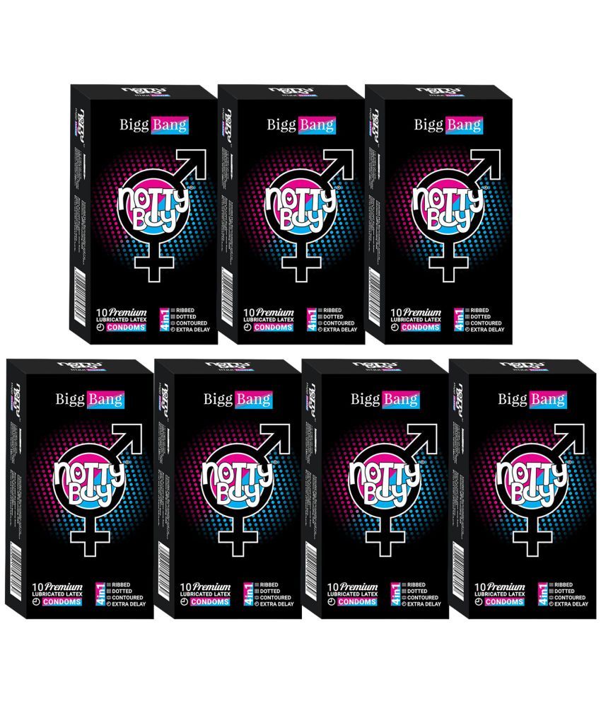     			NottyBoy 4 IN 1, Dotted, Ribbed, Contour, Long Time Condoms For Men - 70 Units