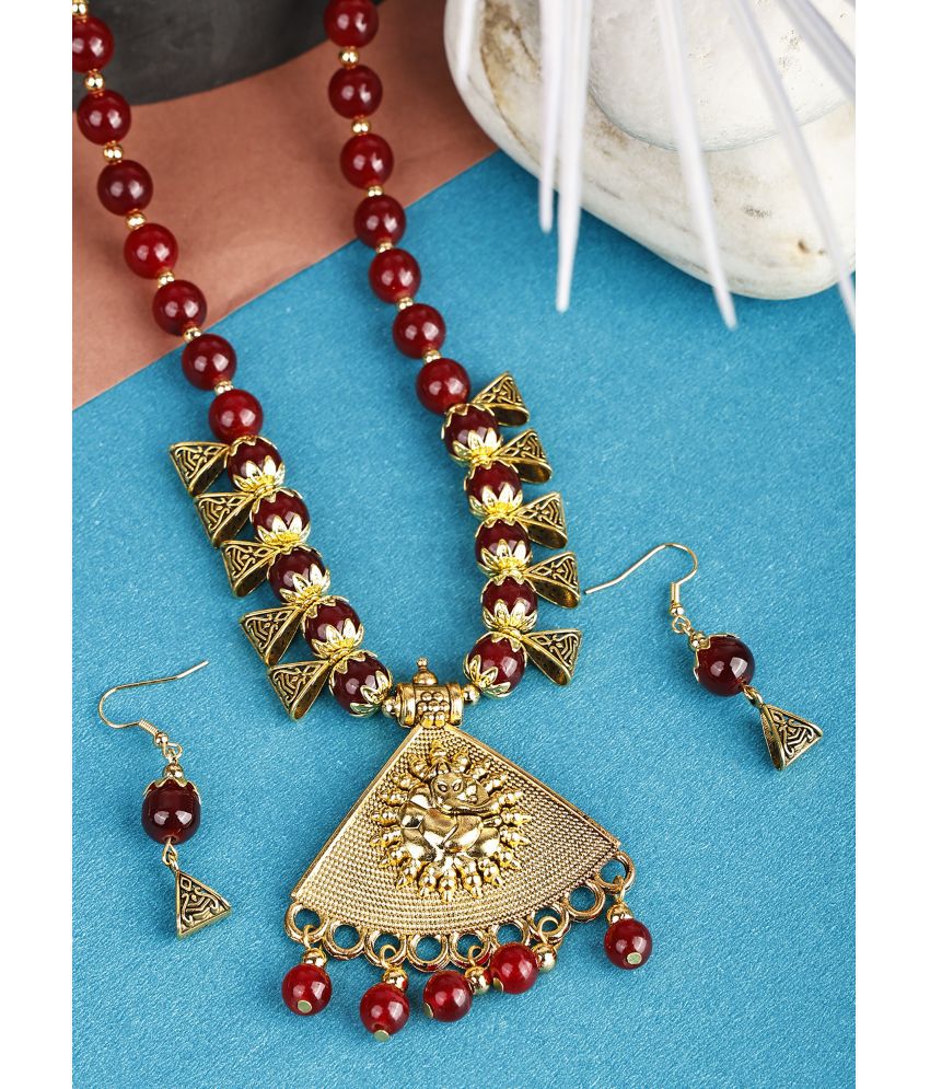     			PUJVI Maroon Alloy Necklace Set ( Pack of 1 )