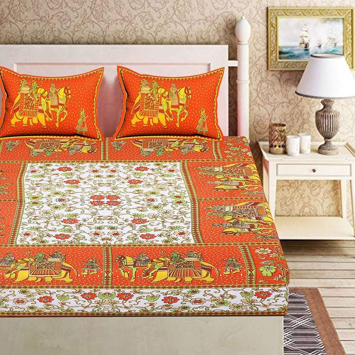     			Frionkandy - Red Cotton Double Bedsheet with 2 Pillow Covers