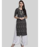 7Threads Crepe Printed Straight Women's Kurti - Black ( Pack of 1 )