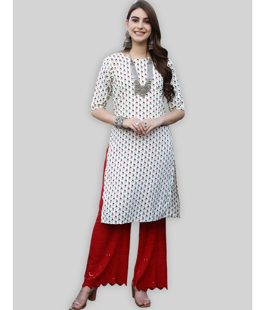     			7Threads Crepe Printed Straight Women's Kurti - White ( Pack of 1 )