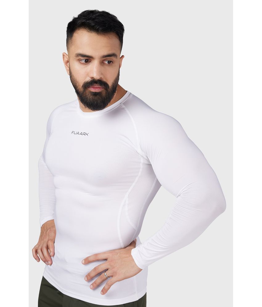     			Fuaark White Polyester Slim Fit Men's Sports T-Shirt ( Pack of 1 )