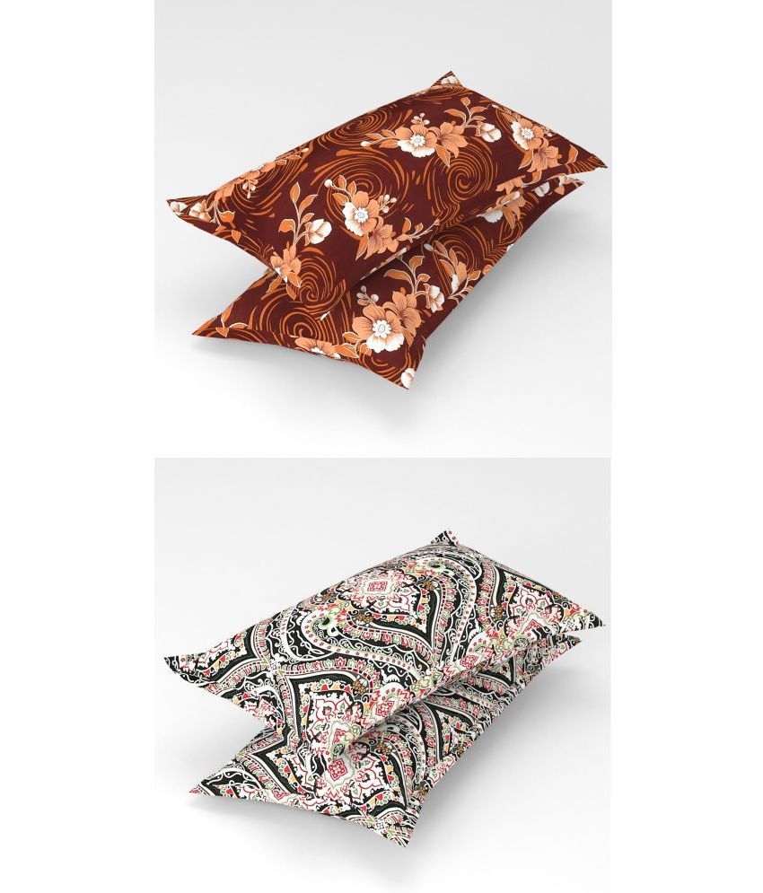     			Homefab India - Pack of 4 Microfiber Floral Printed Standard Size Pillow Cover ( 66.04 cm(26) x 43.18 cm(17) ) - Multi-Colour