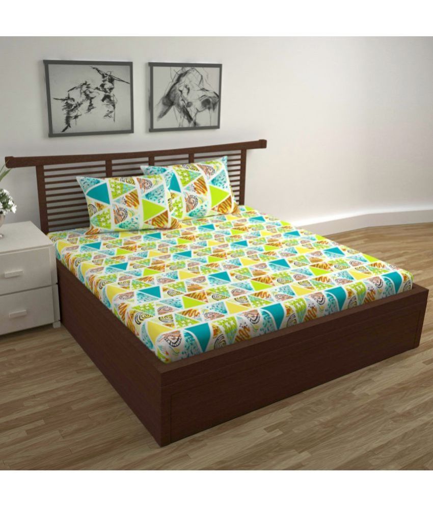     			DIVINE CASA Cotton Geometric Double Size Bedsheet with 2 Pillow Covers - Multicolor