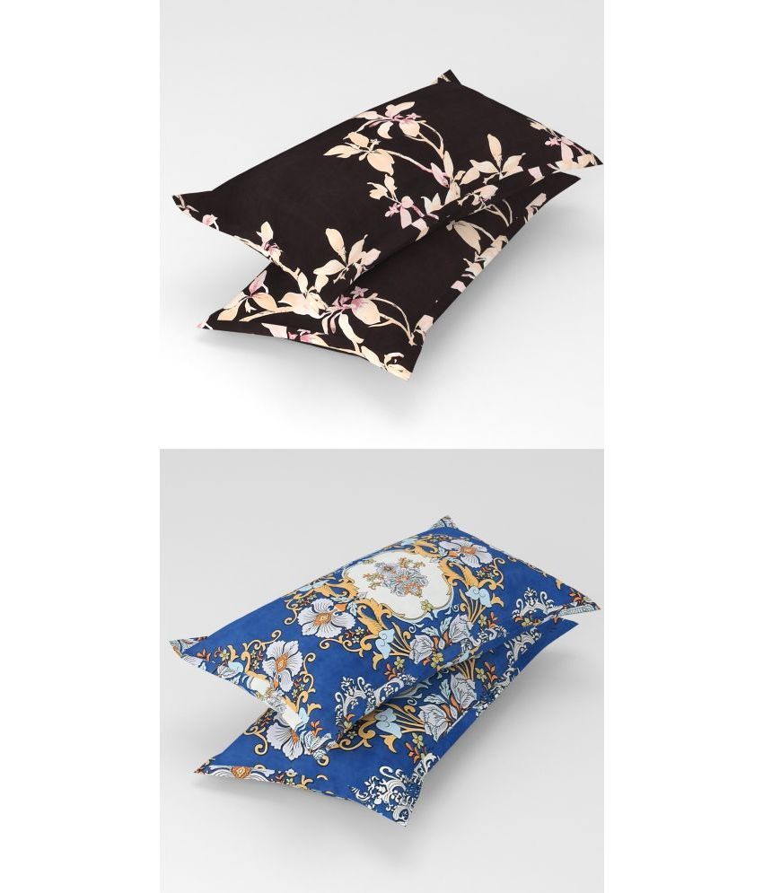     			Homefab India - Pack of 4 Microfiber Floral Printed Standard Size Pillow Cover ( 66.04 cm(26) x 43.18 cm(17) ) - Multi-Colour