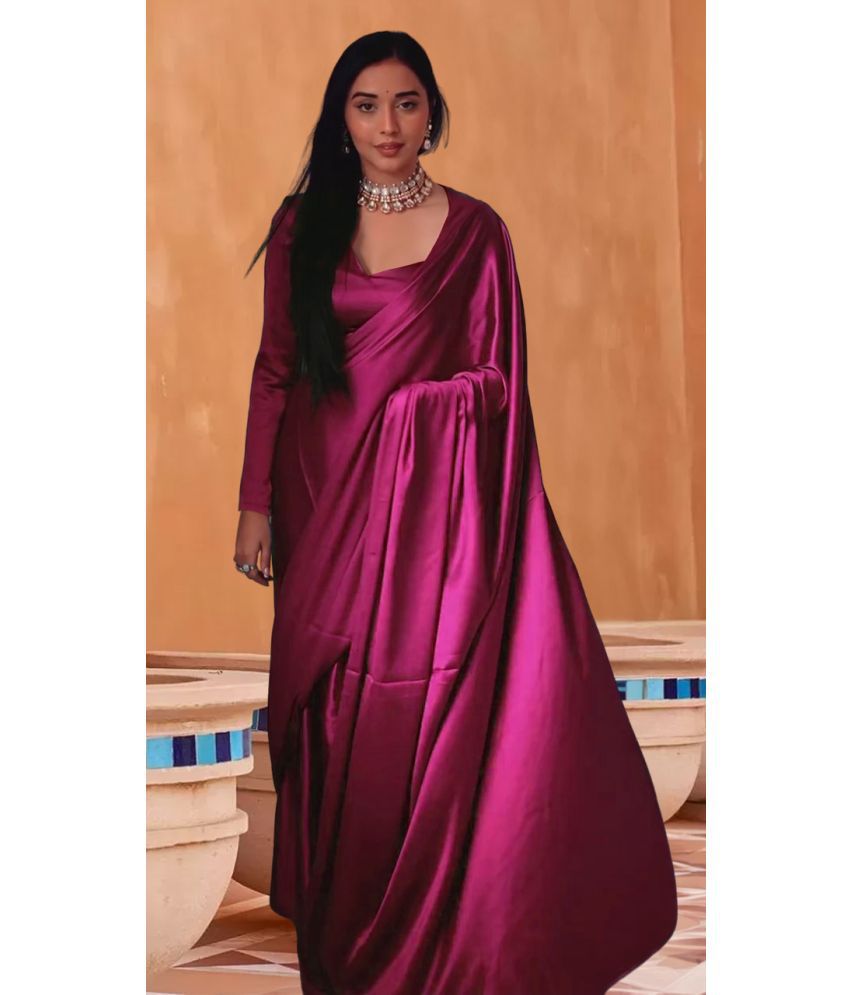     			Rangita Ready to Wear Stitched Satin Solid Saree With Blouse Piece - Maroon