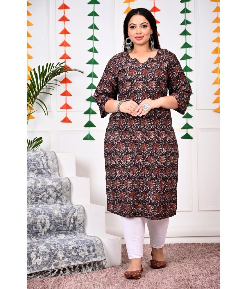     			Swasti Cotton Blend Printed Straight Women's Kurti - Brown ( Pack of 1 )