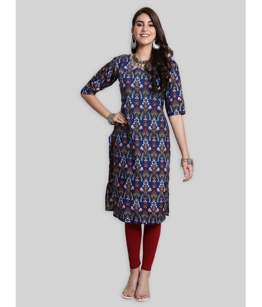     			7Threads Crepe Printed Straight Women's Kurti - Blue ( Pack of 1 )