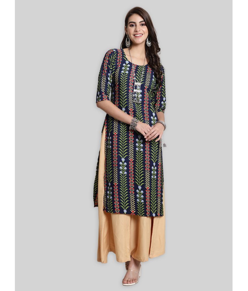     			7Threads Crepe Printed Straight Women's Kurti - Blue ( Pack of 1 )