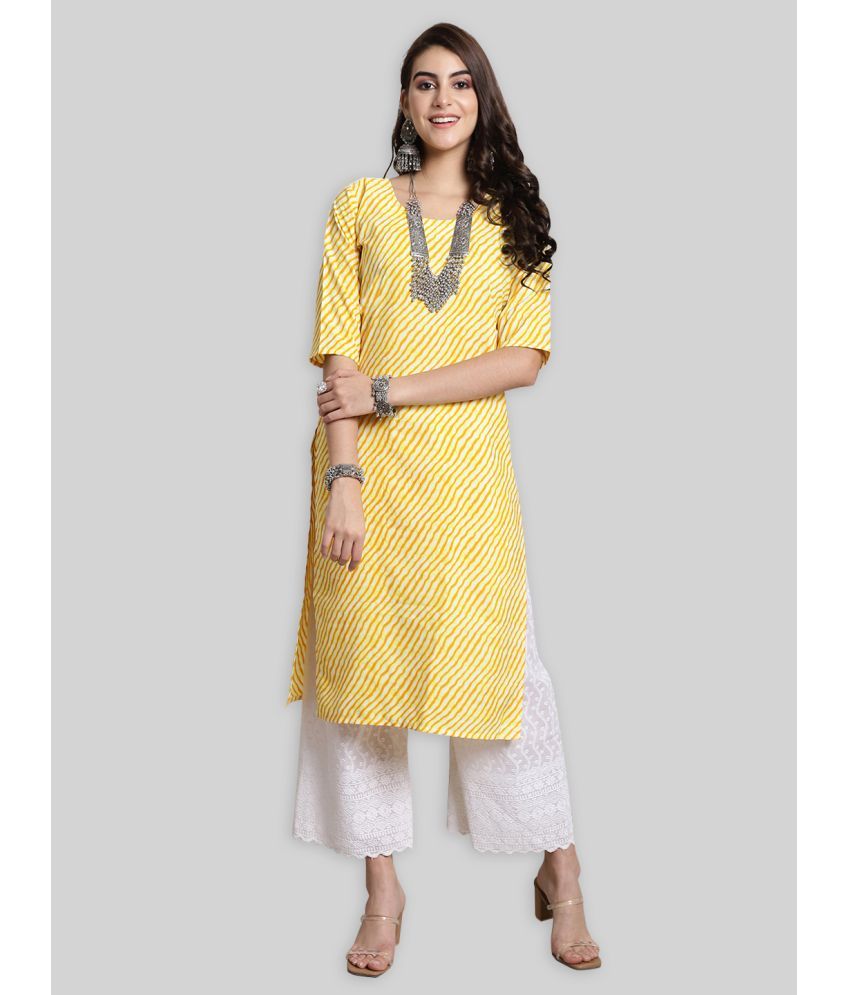     			7Threads Crepe Striped Straight Women's Kurti - Yellow ( Pack of 1 )