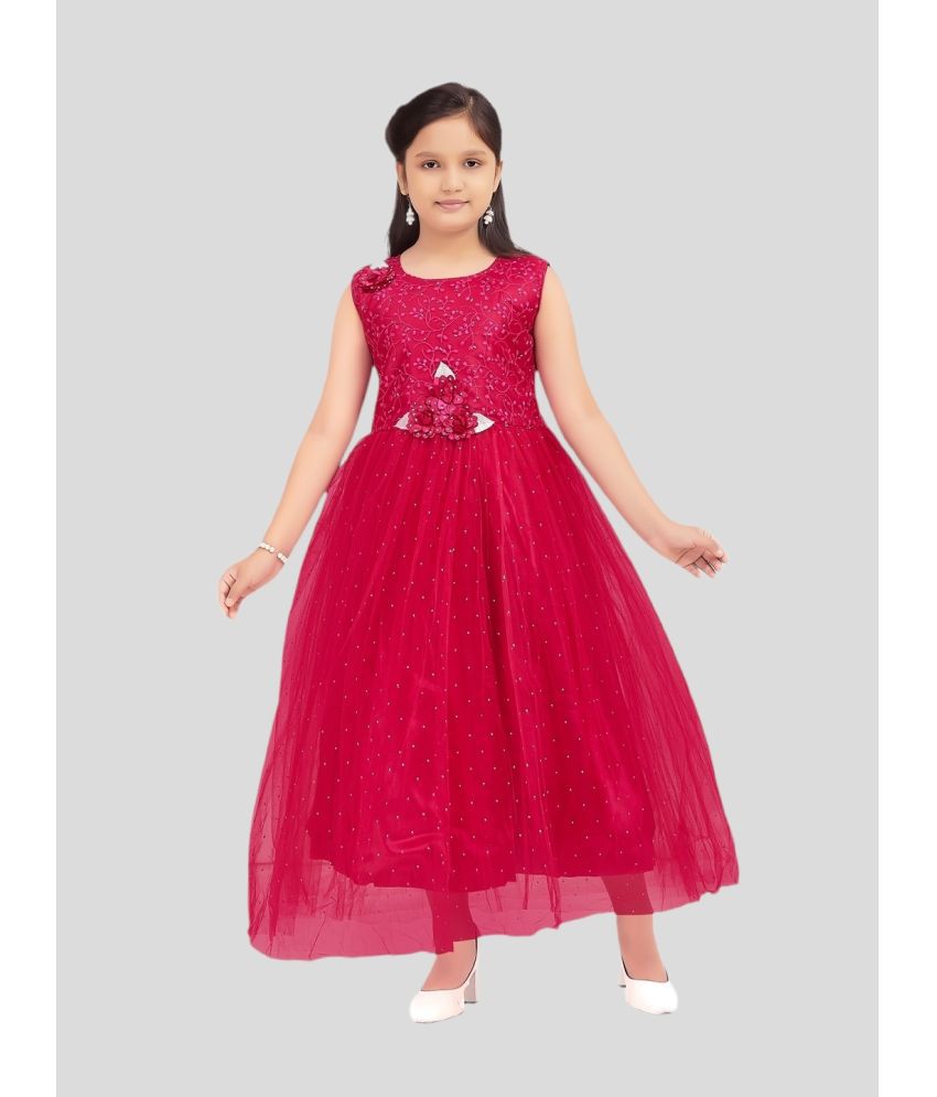     			Aarika Pink Net Girls Fit And Flare Dress ( Pack of 1 )