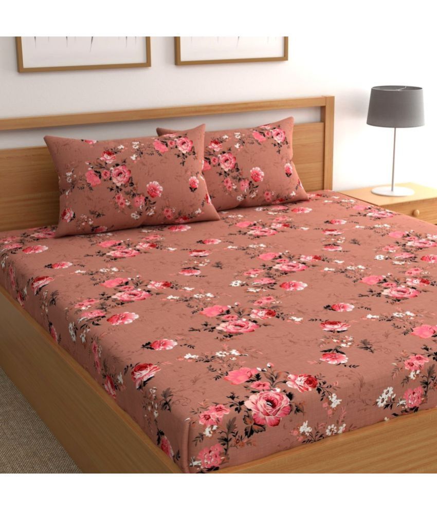     			CG HOMES Cotton Floral 1 Double Bedsheet with 2 Pillow Covers - Brown