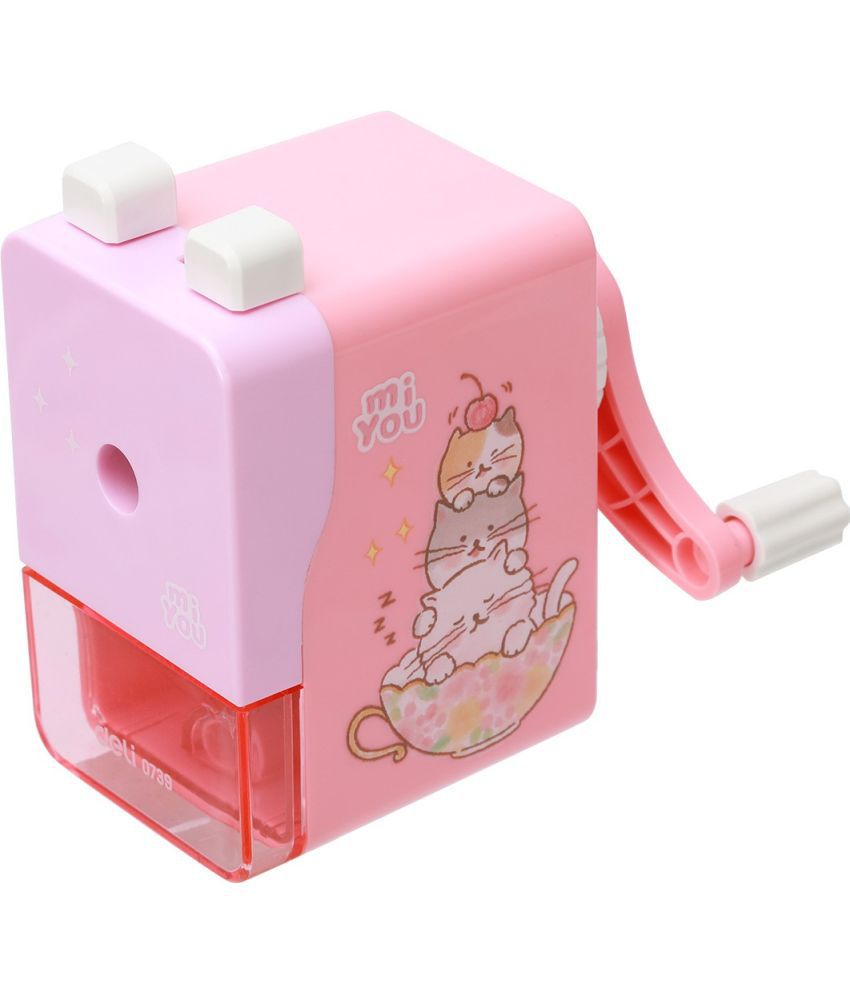     			Deli E0739 miYOU Rotary Pencil Sharpener For Kids Anti Slip Base Auto Feed (Set of 1, Pink)