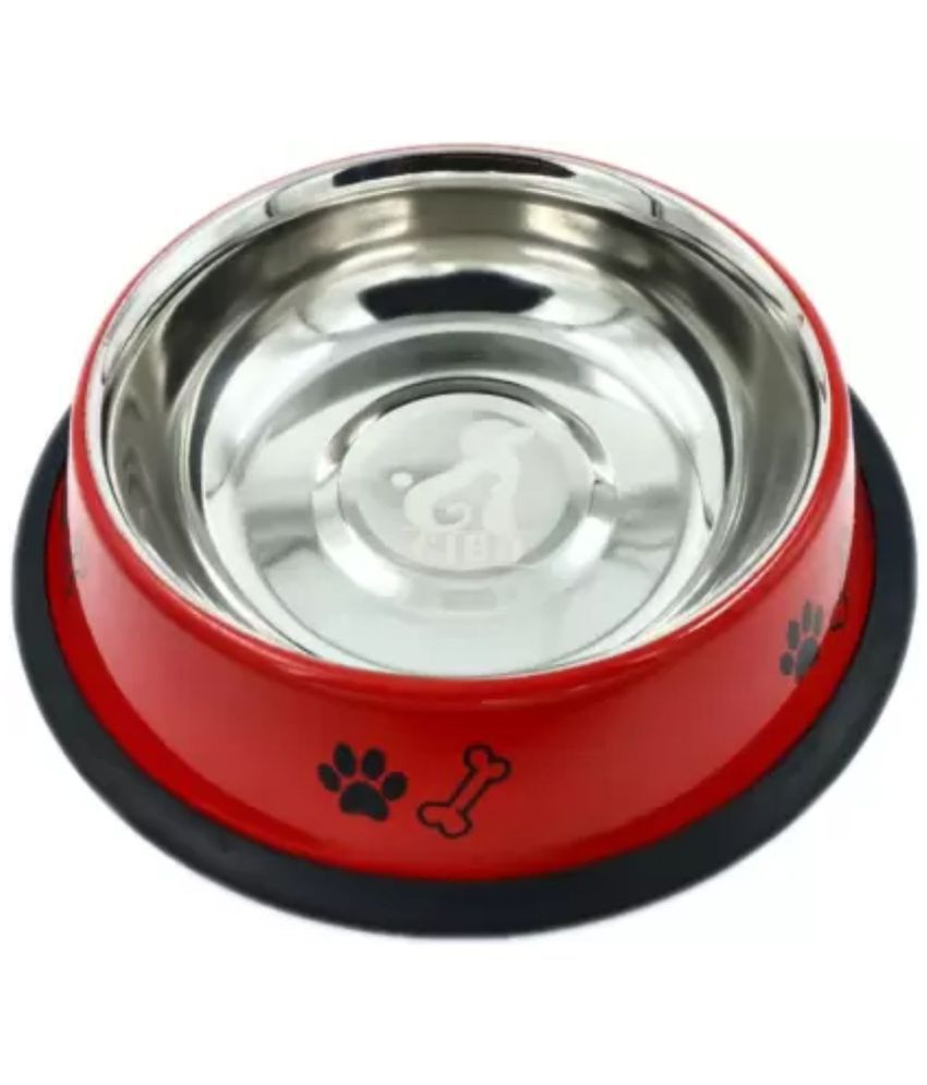     			Gau Sudh - Stainless Steel Dog Food Red Bowl 700 mL