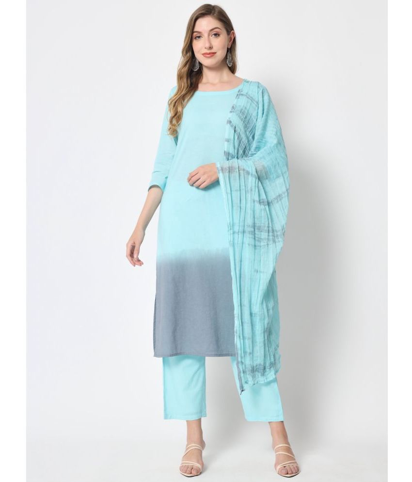     			HISHAM Cotton Dyed Kurti With Pants Women's Stitched Salwar Suit - Sea Green ( Pack of 1 )