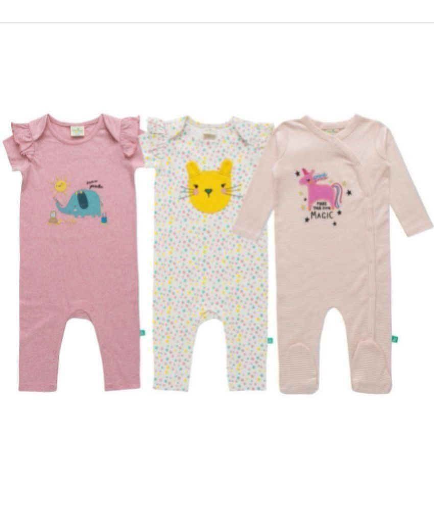     			Juscubs Multi Color Cotton Blend Rompers For Baby Girl ( Pack of 3 )