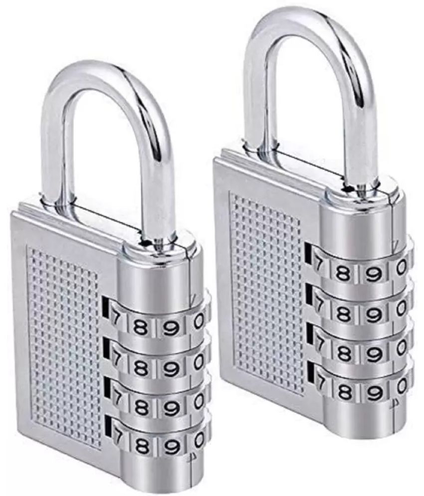     			PACK OF 2 Combination 4-Digit Safe Painted PIN Hand Bag Shaped Combination Stainless Steel Padlock Lock for Home/Shop/Office/Store/ Farmhouse (Silver, Color May Vary, 79 x 40 x 18mm)