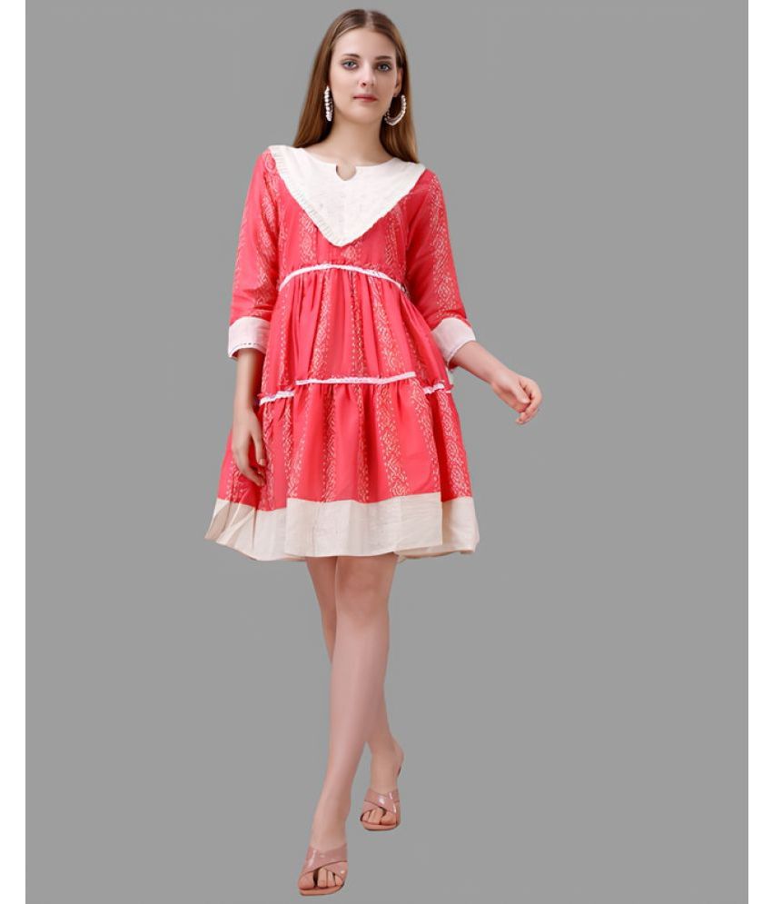     			Sanwariya Silks Cotton Blend Printed Mini Women's Fit & Flare Dress - Red ( Pack of 1 )