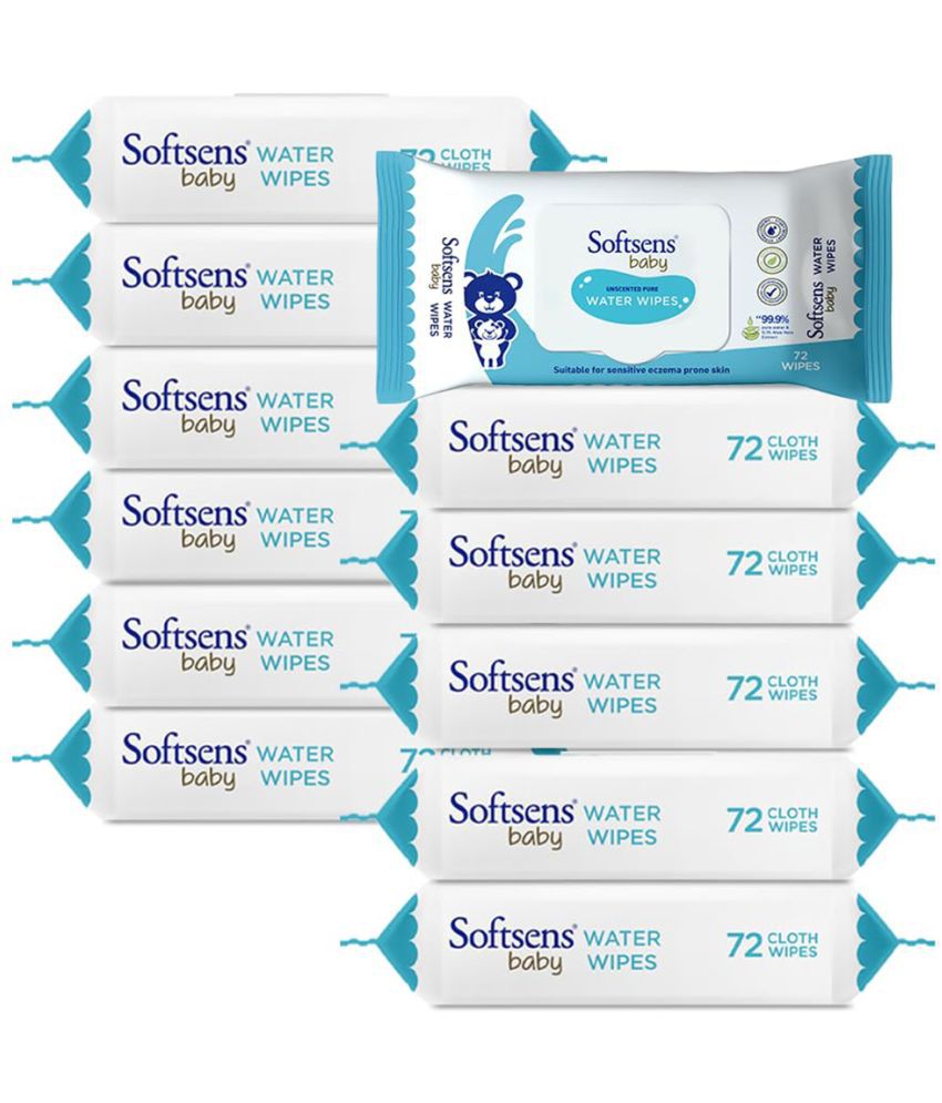     			Softsens Baby 99.9% Pure Water Wipes | Pure Aloe Vera Extract Wipes For Babies (Pack of 12)