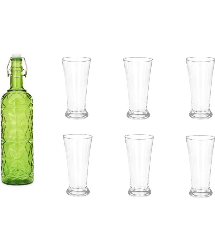     			Somil Beverage Glass Serving Set  Green Water Bottle 1000 mL ( Set of 7 )