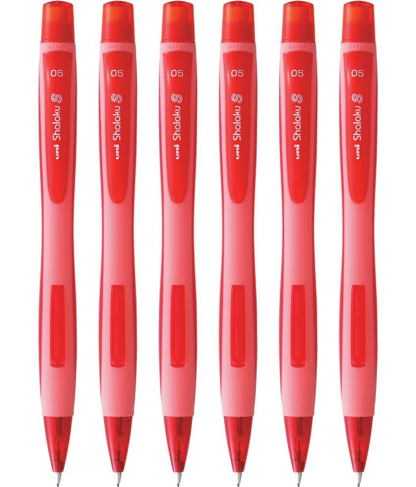     			uni-ball Shalaku M5 228 0.5mm, Built in Eraser (Red Body) Pencil (Set of 6, Red)