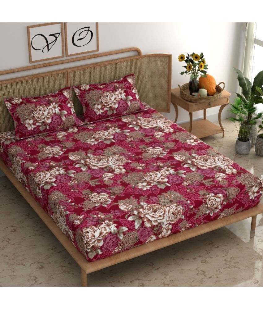     			CG HOMES Microfiber Floral 1 Double Bedsheet with 2 Pillow Covers - Red