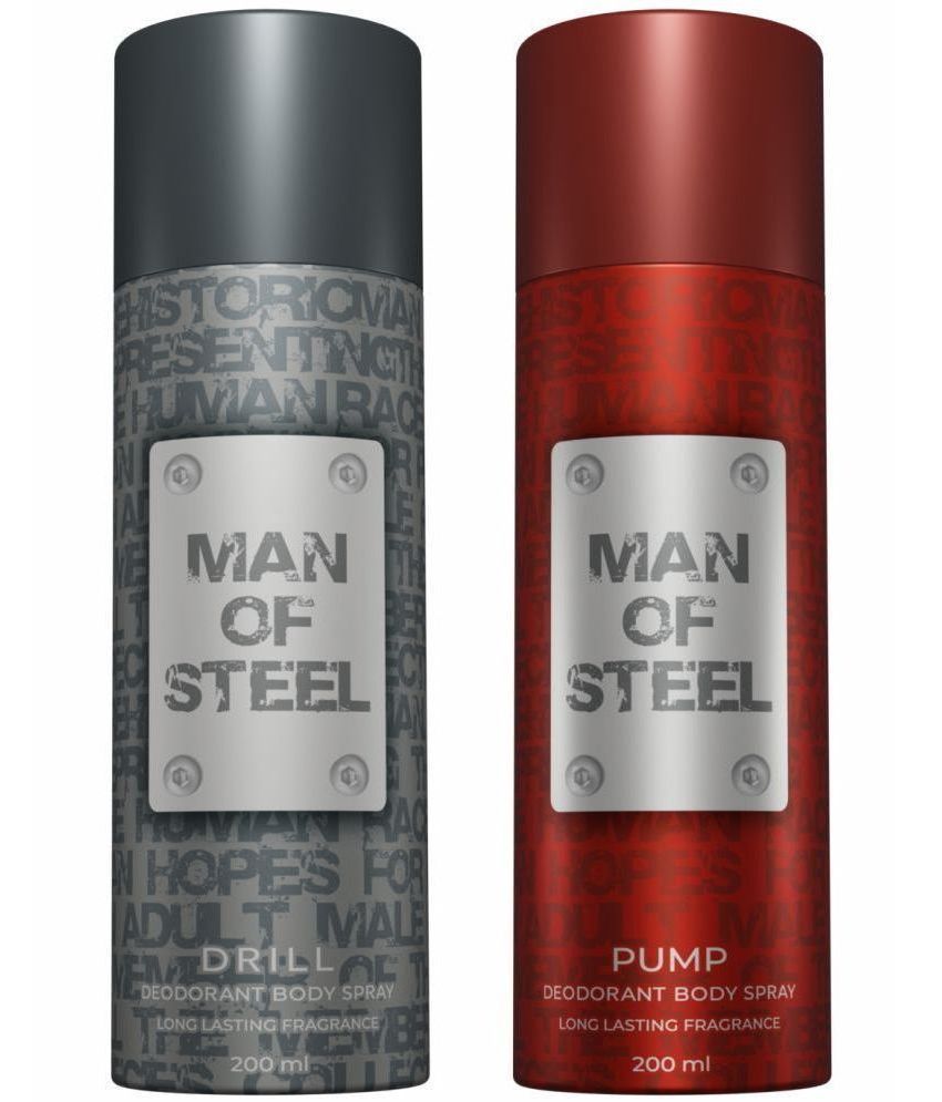     			Denver Man Of Steel Drill & Pump Deodorant Spray for Men 400 ml ( Pack of 2 )