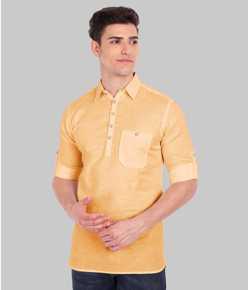     			UNI VIBE Orange Cotton Men's Shirt Style Kurta ( Pack of 1 )