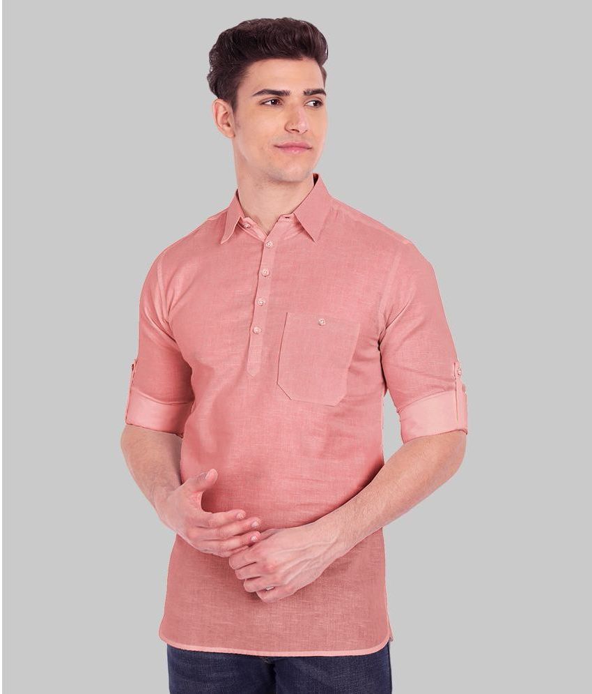     			UNI VIBE Peach Cotton Men's Shirt Style Kurta ( Pack of 1 )