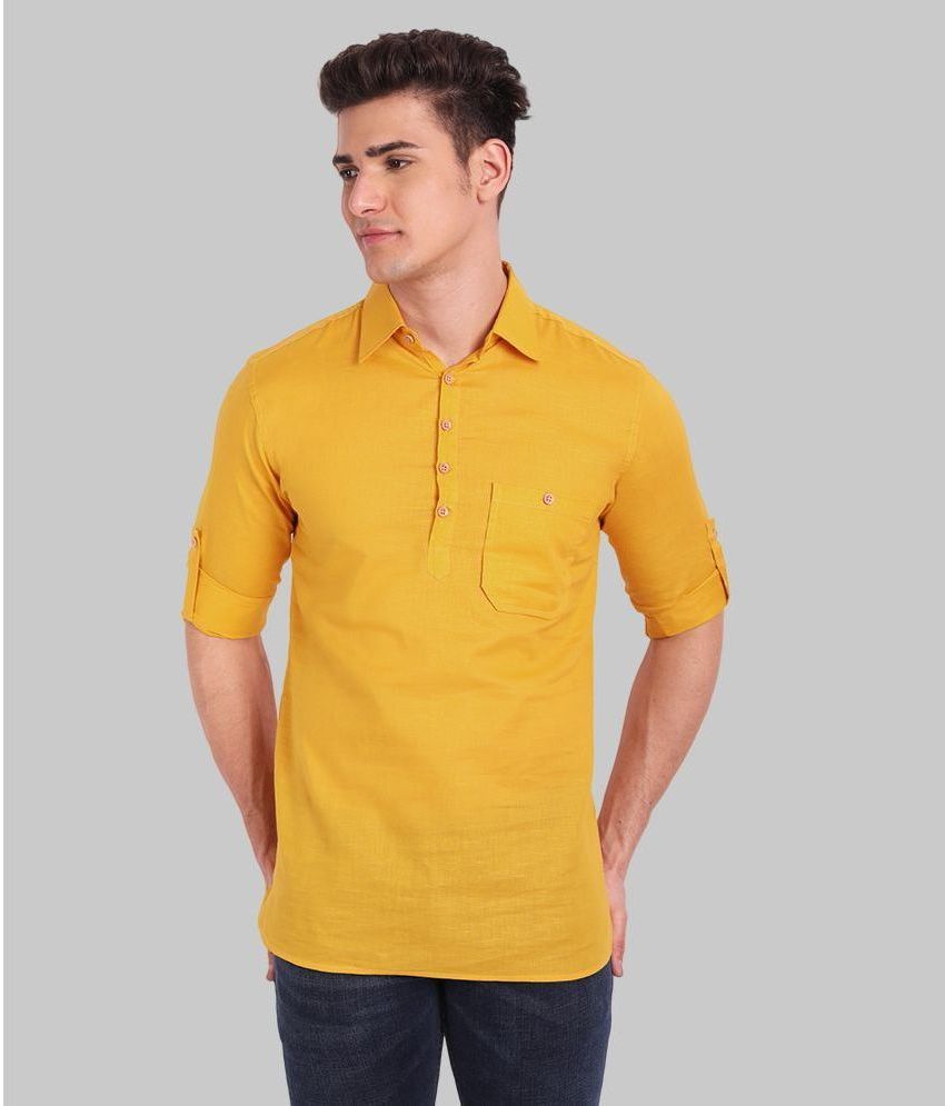     			UNI VIBE Yellow Cotton Men's Shirt Style Kurta ( Pack of 1 )