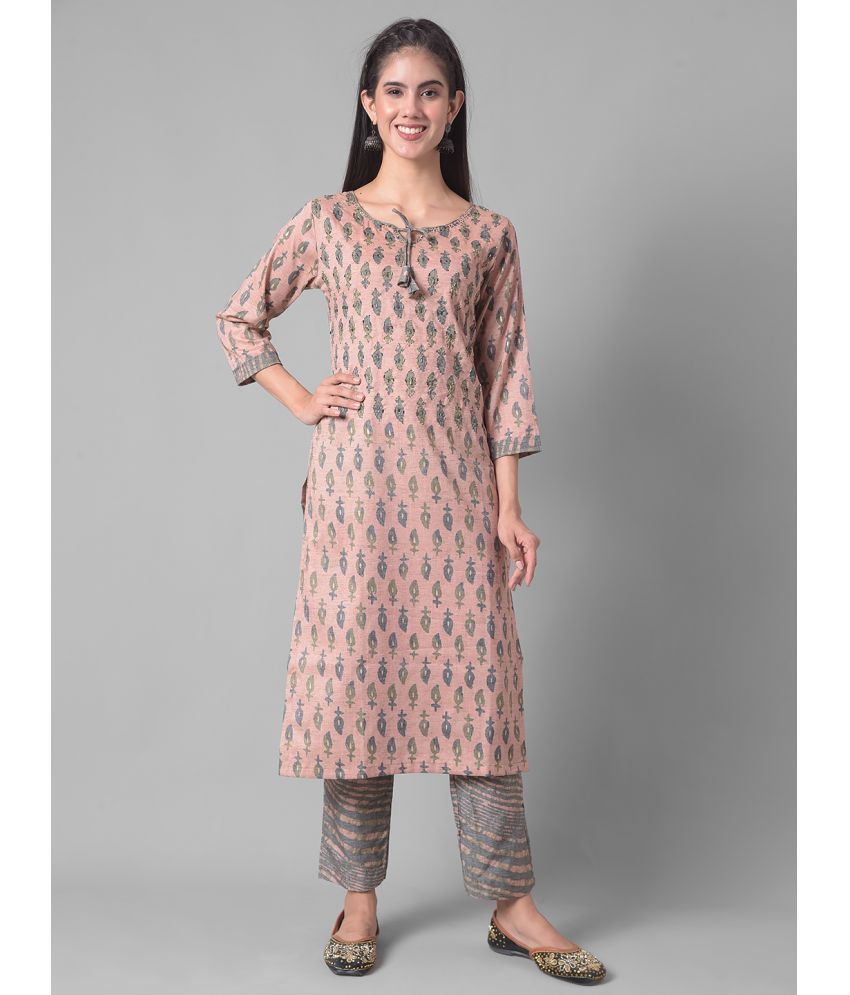     			Dollar Missy Cotton Blend Self Design Straight Women's Kurti - Pink ( Pack of 1 )