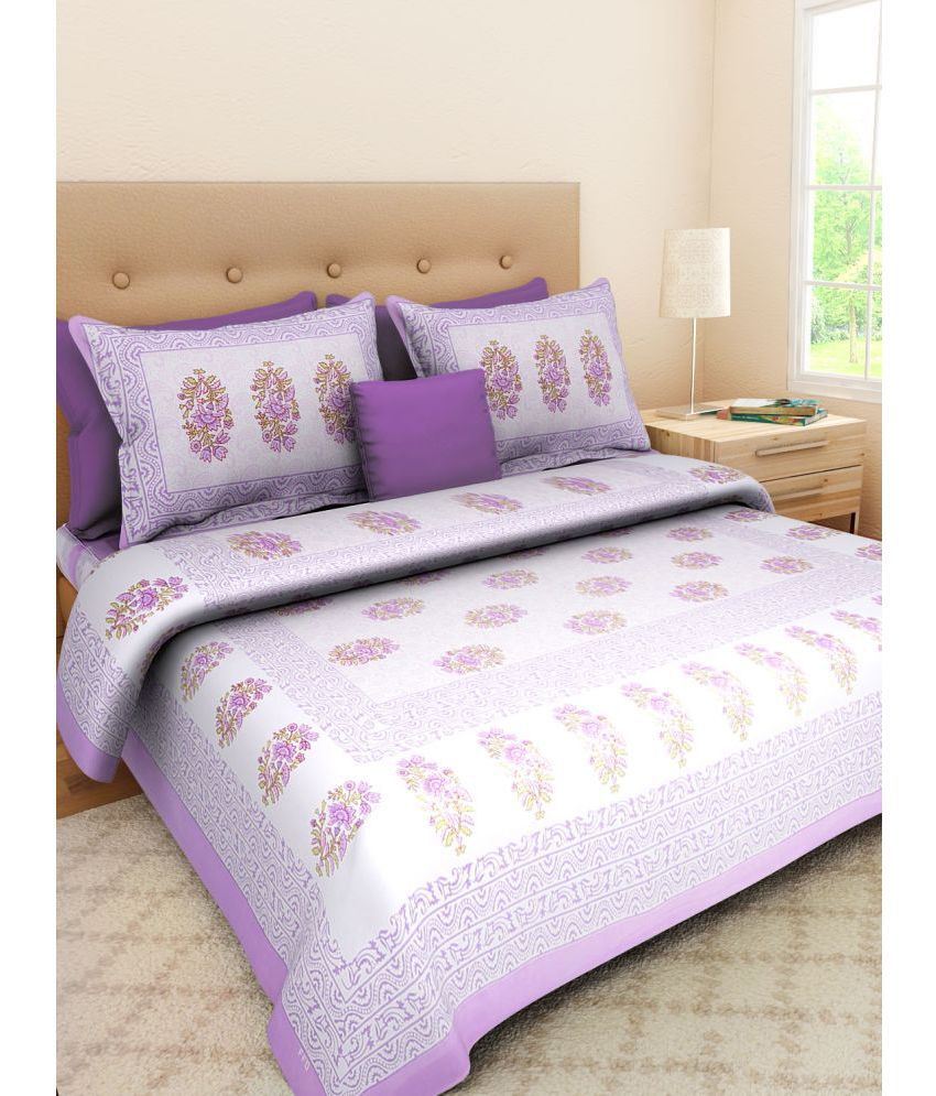     			Uniqchoice Cotton Floral 1 Double Bedsheet with 2 Pillow Covers - Purple