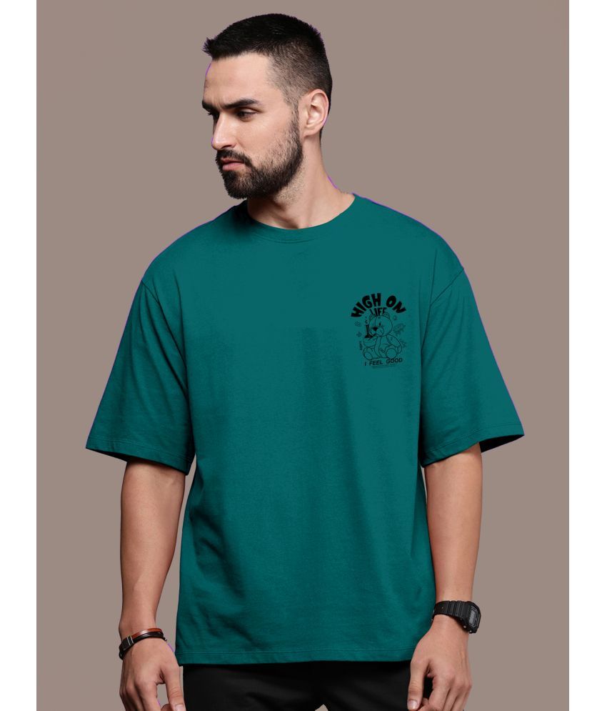     			KAJARU Polyester Oversized Fit Printed Half Sleeves Men's T-Shirt - Sea Green ( Pack of 1 )