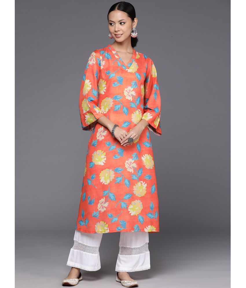     			Varanga Cotton Printed A-Line Women's Kurti - Orange ( Pack of 1 )