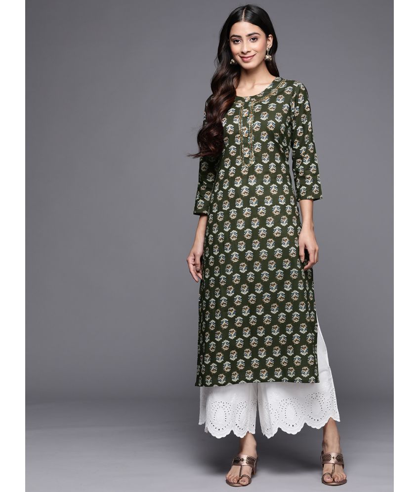     			Varanga Cotton Printed Straight Women's Kurti - Green ( Pack of 1 )