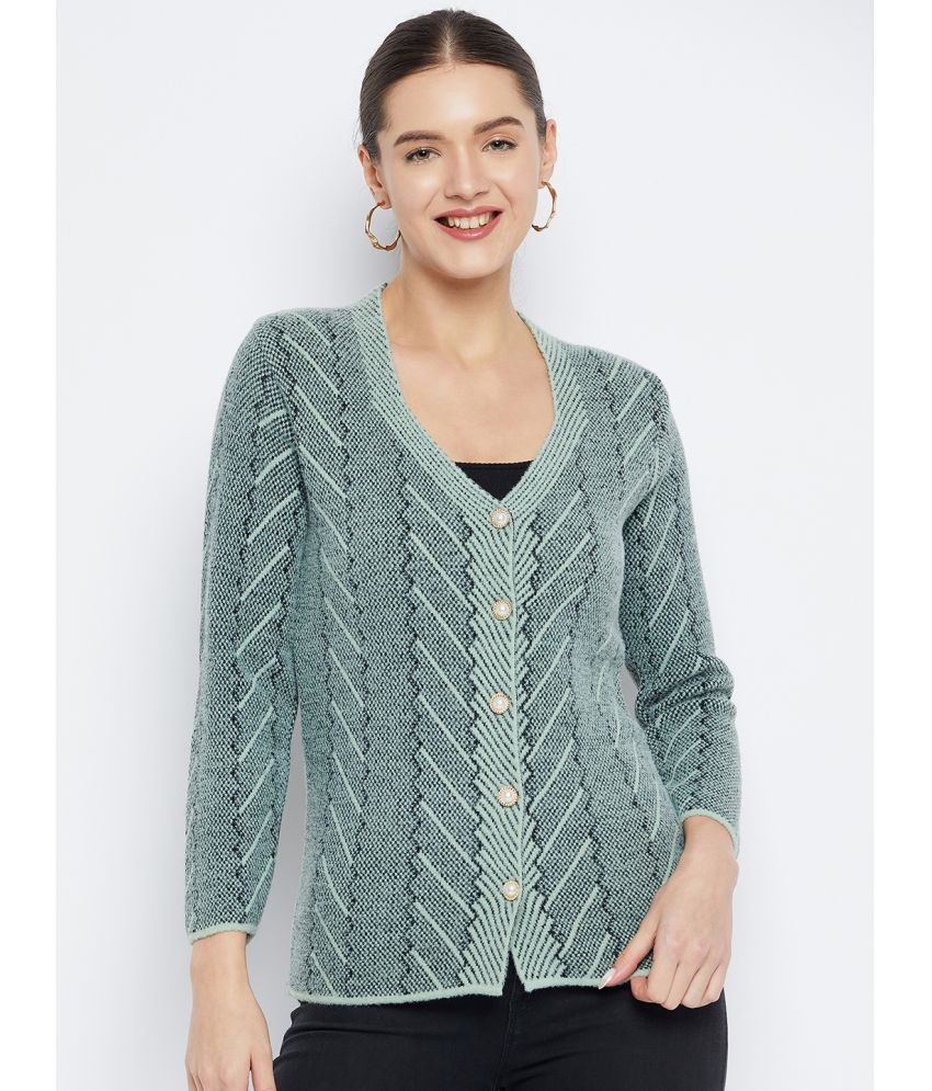     			zigo Woollen V Neck Women's Cardigans Dress - Green ( Single )