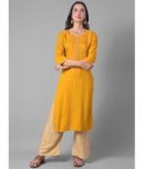 Dollar Missy Cotton Blend Embellished Straight Women's Kurti - Mustard ( Pack of 1 )