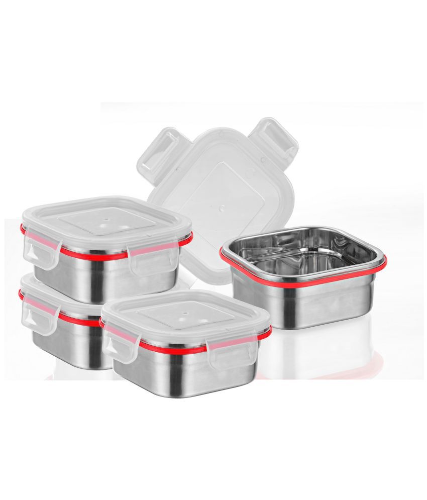     			Classic Essentials Sqaure Container Steel White Food Container ( Set of 4 )