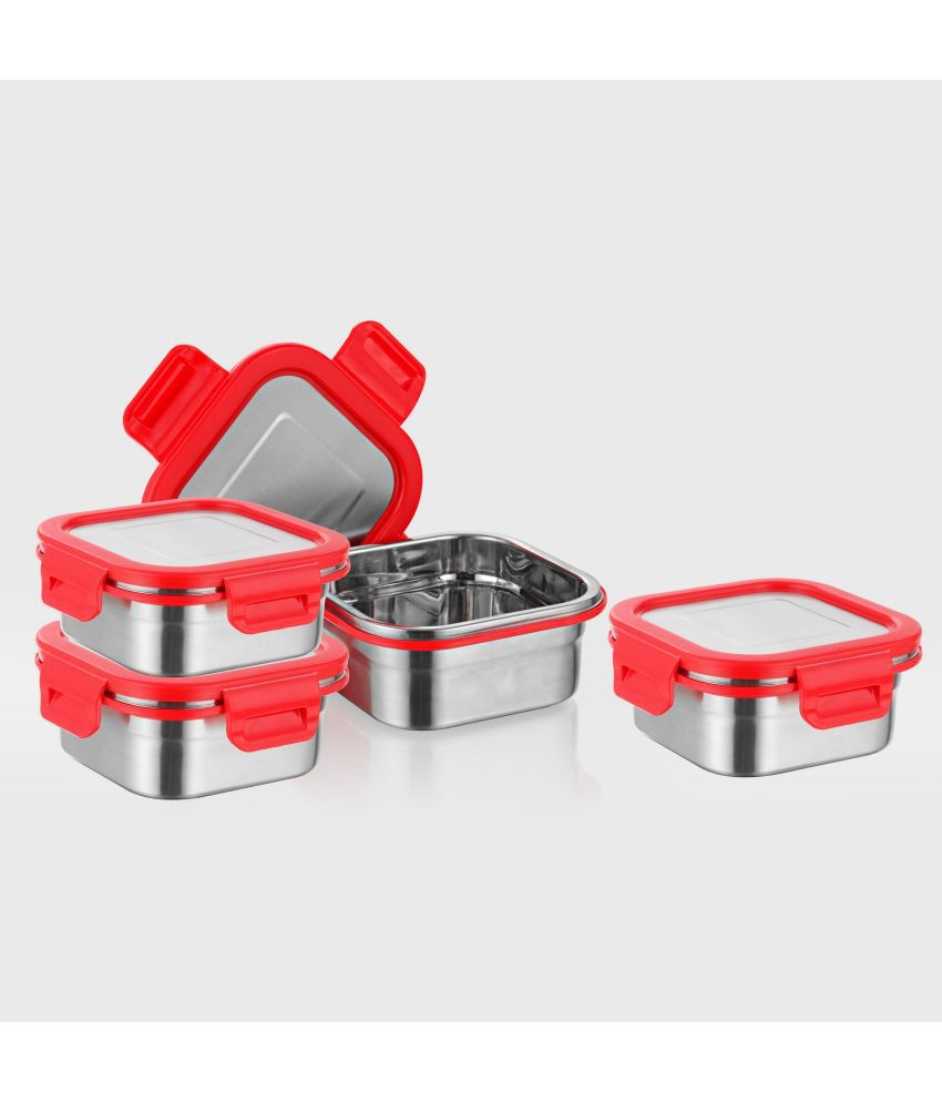     			Classic Essentials Square Container Steel Red Food Container ( Set of 4 )