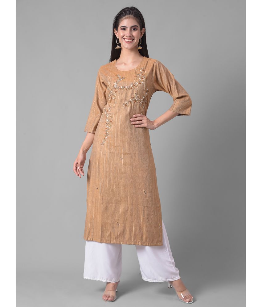     			Dollar Missy Cotton Blend Embellished Straight Women's Kurti - Brown ( Pack of 1 )