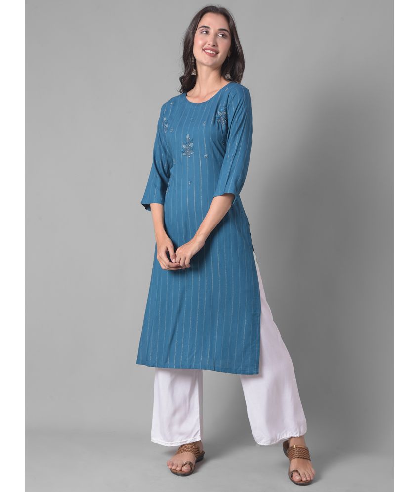     			Dollar Missy Cotton Blend Embellished Straight Women's Kurti - Blue ( Pack of 1 )