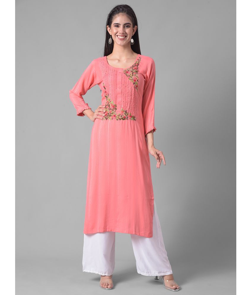     			Dollar Missy Cotton Blend Embroidered Straight Women's Kurti - Pink ( Pack of 1 )