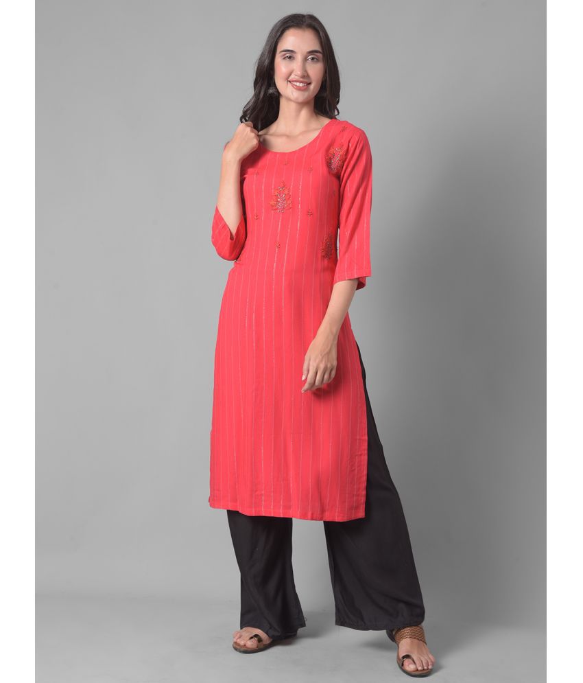     			Dollar Missy Cotton Blend Striped Straight Women's Kurti - Red ( Pack of 1 )