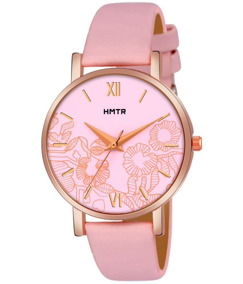     			HMTr Pink Leather Analog Womens Watch