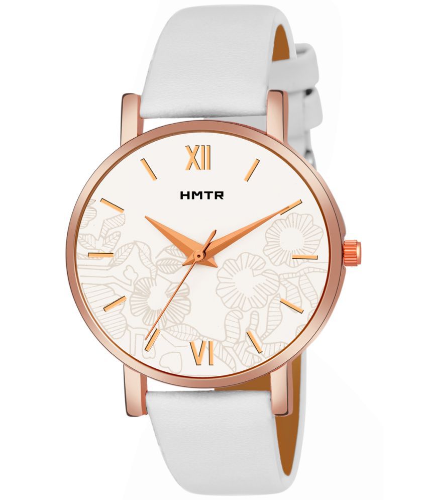     			HMTr White Leather Analog Womens Watch