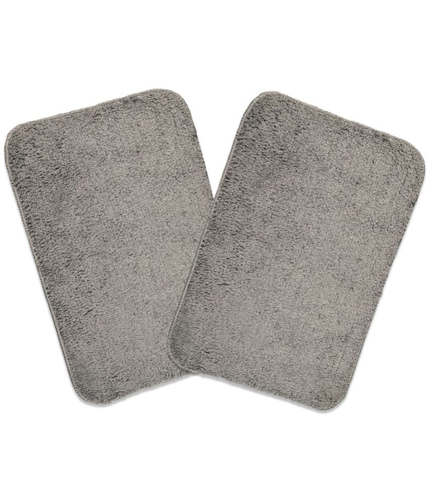     			LADLI JEE Anti-skid Microfibre Bath Mat Other Sizes cm ( Pack of 2 ) - Silver